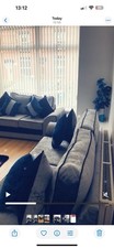Velvet Grey Sofa Set of 3 with Cushions and 2 footstool