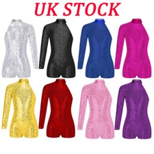 Girl Shiny Sequin Modern Dance Leotard One Shoulder Bodysuits Jumpsuit Dancewear