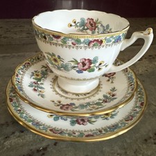 Vintage Coalport Ming Rose Trio Teacup, Saucer & Side Plate Wavy Gold Rim