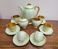 Art Deco Carlton Ware 15pc Coffee Set Green & Gold Original Box c1930s