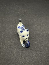 Delft Porcelain Kitten Figurine With Ball Blue White Miniature