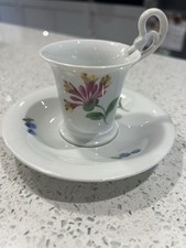 Meissen Cup & Saucer with Swan Neck Handle Hand Painted