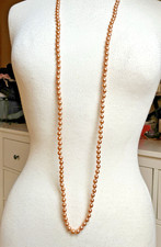 Vintage Necklace Glass Peachy Pearly Beads Long flapper Loo 48” Knotted