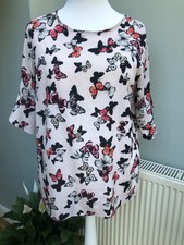 Ladies Blouse Top Size 16-18-20 Beige Red Butterflies 46” Bust Lightweight New