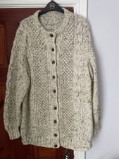 Hand Knitted Cardigan Womens Large Beige Chunky Aran style Cable Knit 