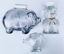 3 x Vintage Clear Glass Piggy