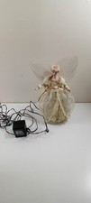 Vintage Christmas Tree Angel White Gold Lace Trim Ceramic Fibre Optical Wings 