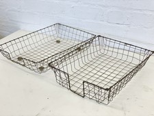 2 x Vintage Office In Out Trays / Rustic Wire / Mid Century MCM Desk