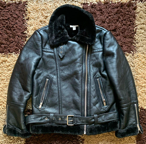 Topshop black leather biker - black,
