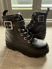 Girls Black Buckle Lace Up