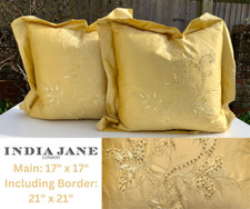 India Jane Cushions x2: GOLDEN YELLOW 100% Silk, Feather Filled, Beads 17" x 17"