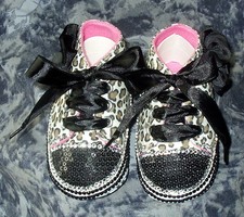 BABY BLING BOOTEES ROMANY. LEOPARD PRINT SEQUIN AND BLINGED 6-12 Months