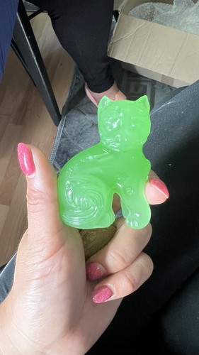 Vintage jade green glass cat - vintage,