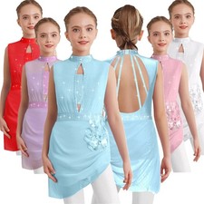 Kid Girl Sleeveless Shiny Rhinestone Figure Ice Skating Dress Ballet Dance Dress