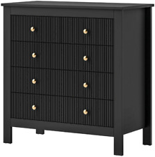 HOMCOM Fluted Bedroom Chest of Drawers w/ 5 Drawers Gold Tone Handles Black New