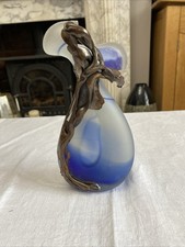 Art glass vase with a bronze /copper overlay,  by Romanian artist Filip Ravert