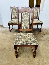 Vintage Wood bros old charm Tudor oak & fabric dining chairs x 4