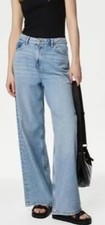 Ex M&S Ladies Cotton/Lyocell Soft Mid-Rise Wide Leg Slouchy Jeans Sizes 6-24