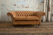  HANDMADE 2 SEATER VINTAGE ANTIQUE TAN LEATHER CHESTERFIELD SOFA, SETTEE