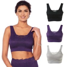 Rhonda Shear 3-pack "Ahh" Bra with Lace Overlay in Plum Mult 616-800 , Size L