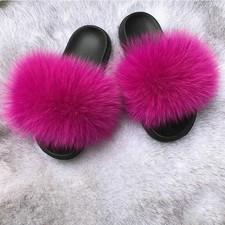 Fluffy Sliders Slippers Ladies Comfy Sandals Flip Flop Shoes Women Flat Faux Fur