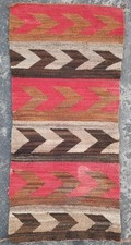 Vintage Traditional Handmade Native American Navajo Geometric Wool Rug 89x41cm 