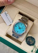 Rolex Oyster Perpetual 114200 Tiffany Dial 34mm Box Papers Cards Tag Full Set