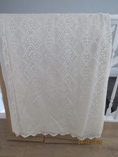 Lined Lace Curtains Long Length w. Valance & Tie Backs Ivory (Cream)