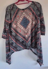 Bershka Size 10 Tribal Print Top Medium M Oversized Baggy Fit Tunic Tops Aztec