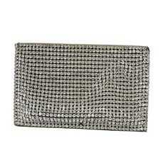 Auth SWAROVSKI - Silver Dark Gray Swarovski Crystal Leather Card Case