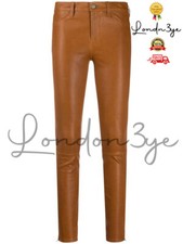 Women Genuine Lambskin Skinny Trousers Real Leather Pants Designer Tan Leggings