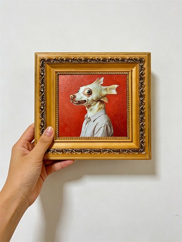 Surreal fish dog - fish, painting