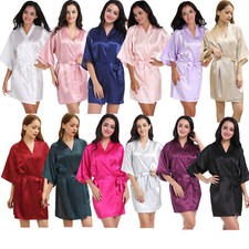 UK Satin Robe Wedding Bride Bridesmaid Kimono Dressing Gown Sleepwear Bathrobe