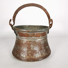 Vintage Very Old Hammered Copper Hanging Cauldron Planter Pot with Handle