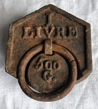 Unusual Design OLD FRENCH Cast Iron 1 LIVRE 500 gram Hexagonal Weight Scales.