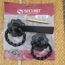 1 Set Black Metal  Garden Gate Drop Twisted Ring Gate Latch Handles    & Spindle
