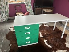 IKEA Desk Unit with Drawers - Can Fit Cabin Bed SAMSTAD White With Green Draws