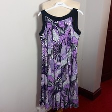 Women's Sandra Darren Black lilac Purple Sleeveless Dress UK Size 8