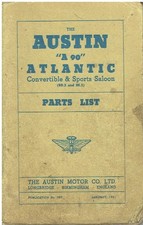 AUSTIN A90 ATLANTIC BD2 BE2 CONVERTIBLE & SALOON ORIG. 1951 FACTORY PARTS LIST