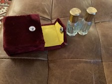 Vintage Perfume / Cologne Travel Set Of 2 Glass Bottles In Leather Case