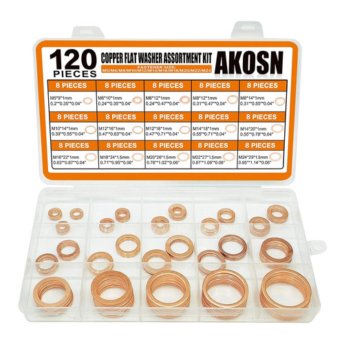 Copper washers set sizes - set, 15