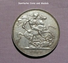 1897 QUEEN VICTORIA VEILED HEAD SILVER CROWN - LXI Edge - NICE GRADE