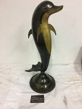Large Antique Hollow Cast Brass Alloy Dolphin Sculpture