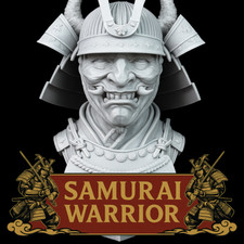 Samurai Warrior Bust – 3D Printed Grey PLA Statue 9.5" Japanese Figure Collector