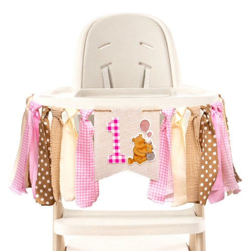 Pink one high chair banner - banner, –