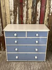 Victorian Blue & White Painted Pine 2 Over 3 Chest of Drawers 2`9"H 3`3" W