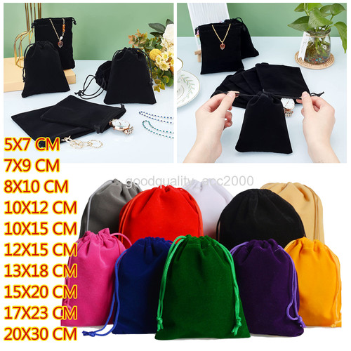 Black velvet pouch drawstring - black,
