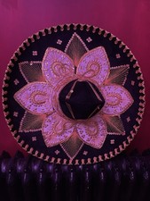 Belri Hand Made Mexican Sombrero Hat Gold Black Sequin Velvet Fancy Dress Party