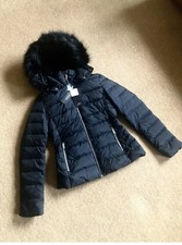 Zara Black Hooded Duck Down Puffer Jacket Short Coat M UK12 # P75M