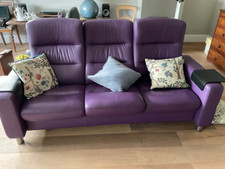 Ekornes stressless sofa purple leather recliner new £4500 still selling